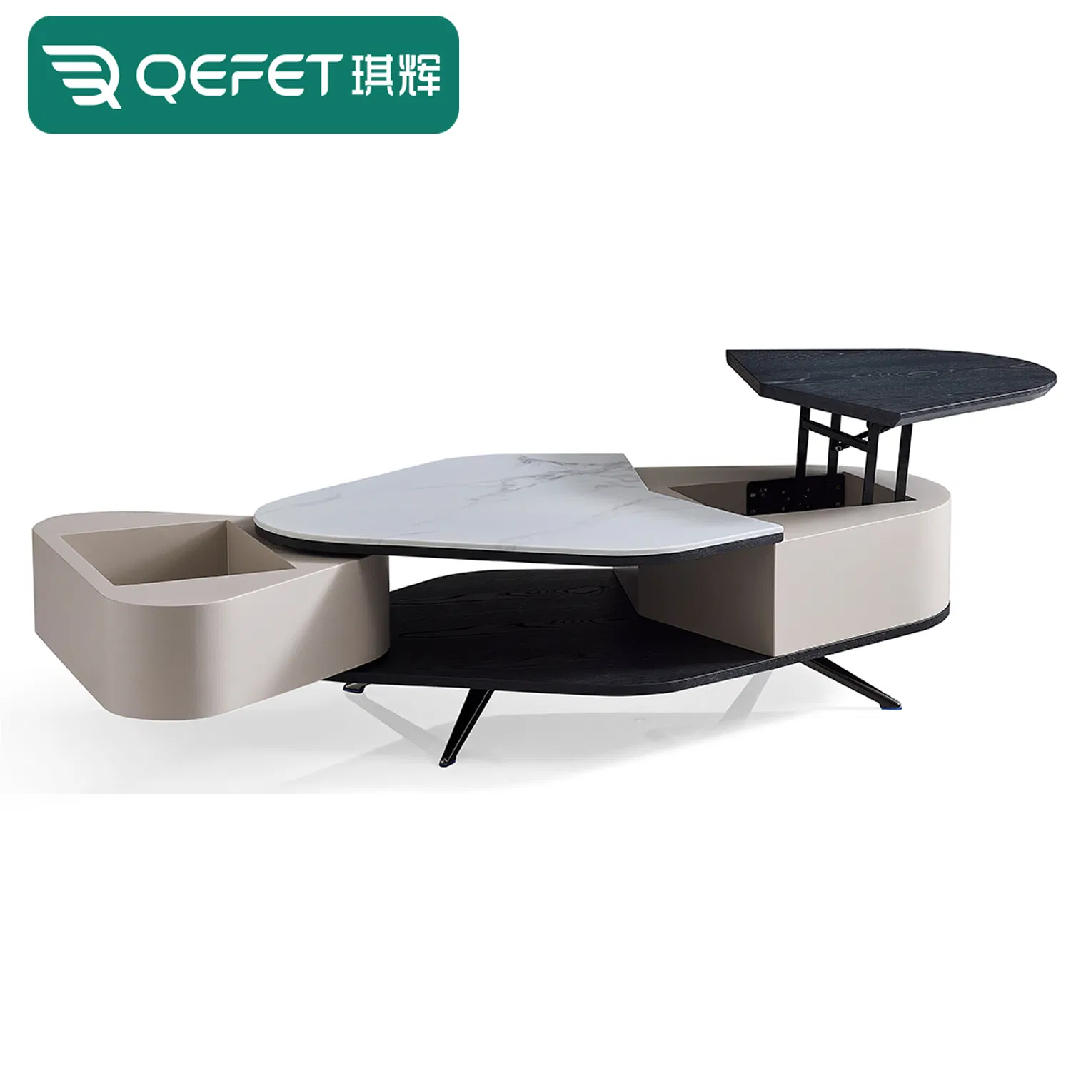 Stylish Modern Coffee Table with Storage and Marble Top