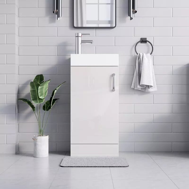 White Floor Standing Bathroom Vanity with Ceramic Basin 400mm