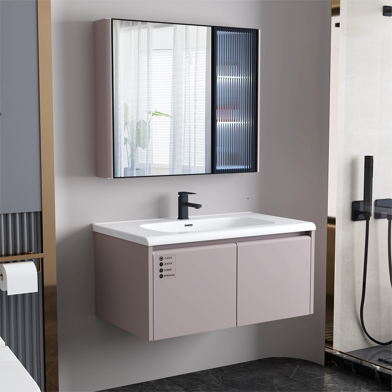 New Design for Stainless Steel and Aluminum Material Bathroom Cabinet Vanity with Mirror Lighting and Basin