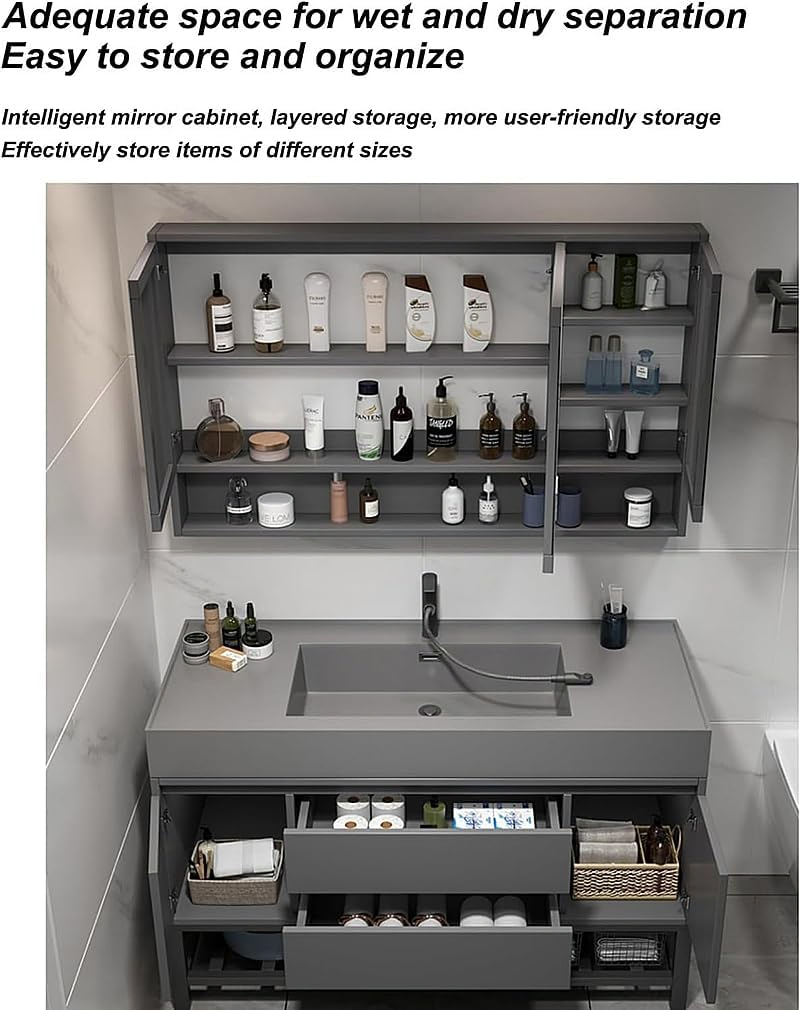 Wholesale Sophisticated Gray Waterproof Floating Bathroom Vanity with Single Sink Mirror Cabinet for Modern Hotels and Condos