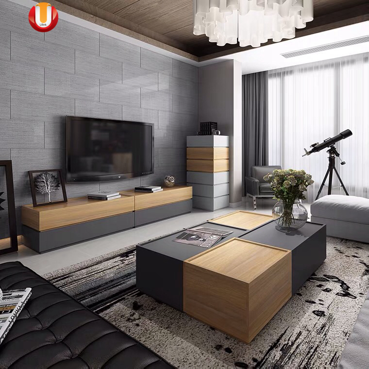 Wholesale Tea Table Glass Top Coffee Table with Storage Modern Center Table Wooden TV Stand