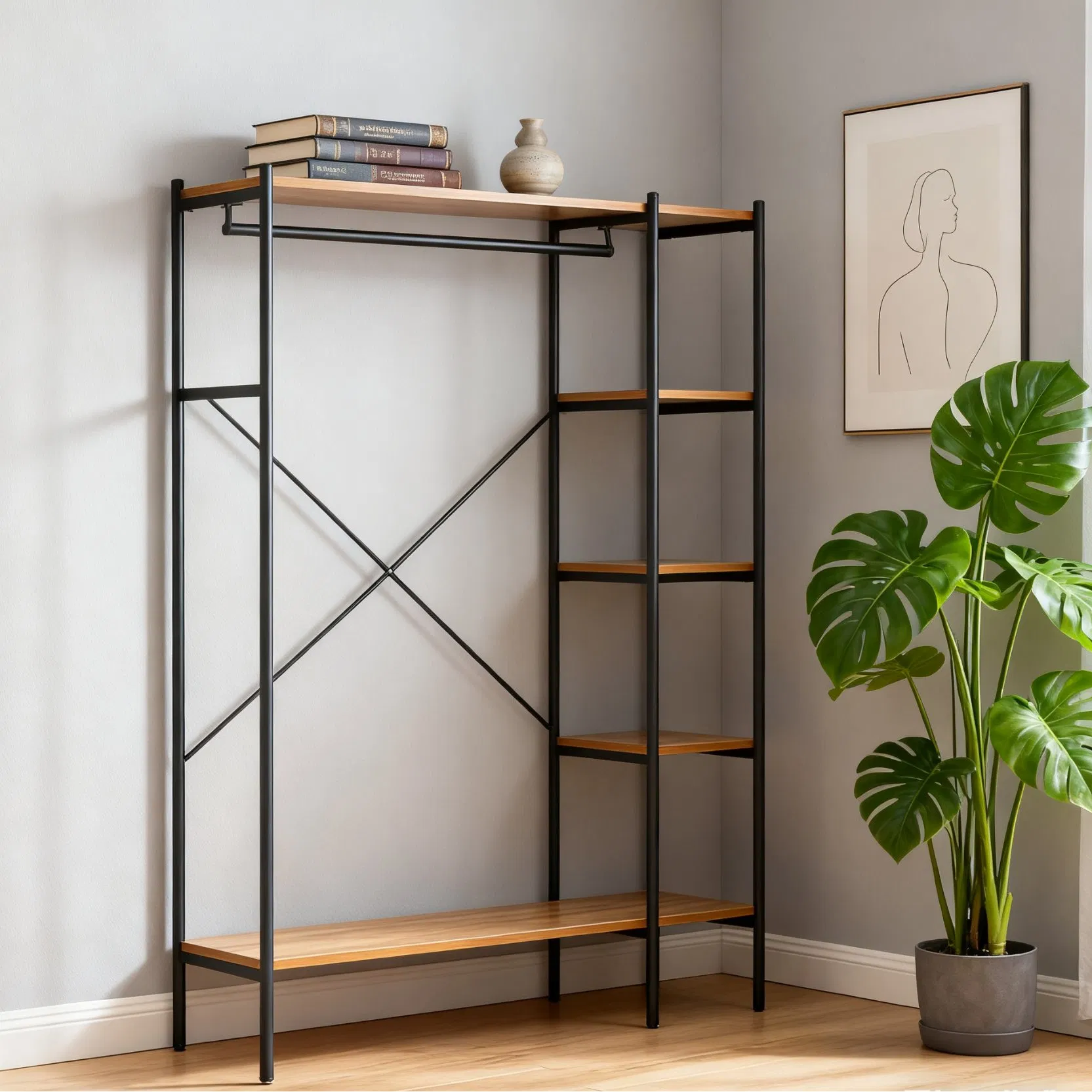 Modern Furniture Sturdy Clothes Rack Stylish Coat Rack for Entryway, Bedroom &amp; Hallway with Metal Frame
