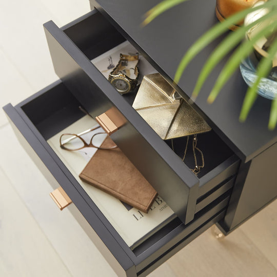 Modern Black White Wooden 2 Drawer Nightstands, Contemporary Storage Bedside Table, Industrial Cabinet Lamp Table