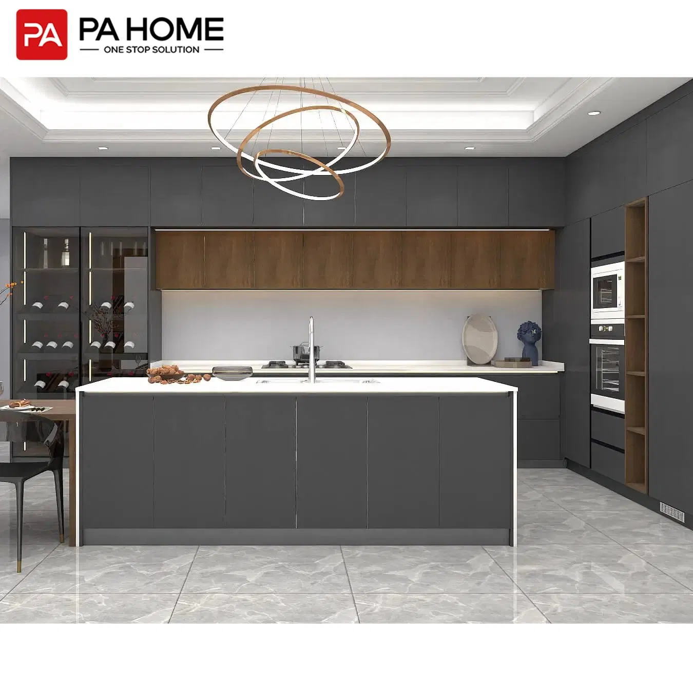 PA China Customized MDF Laminate Wholesale Grey Lacquer Storage Pantry Kitchen Cabinets