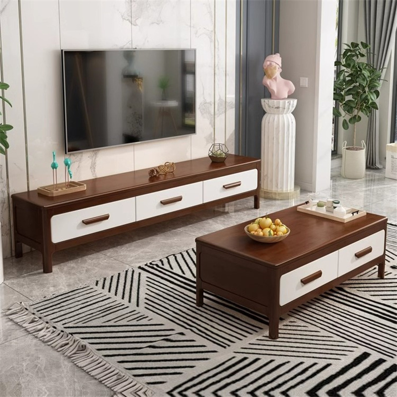 Solid Wood TV Cabinet, Coffee Table and Storage Cabinet Combination