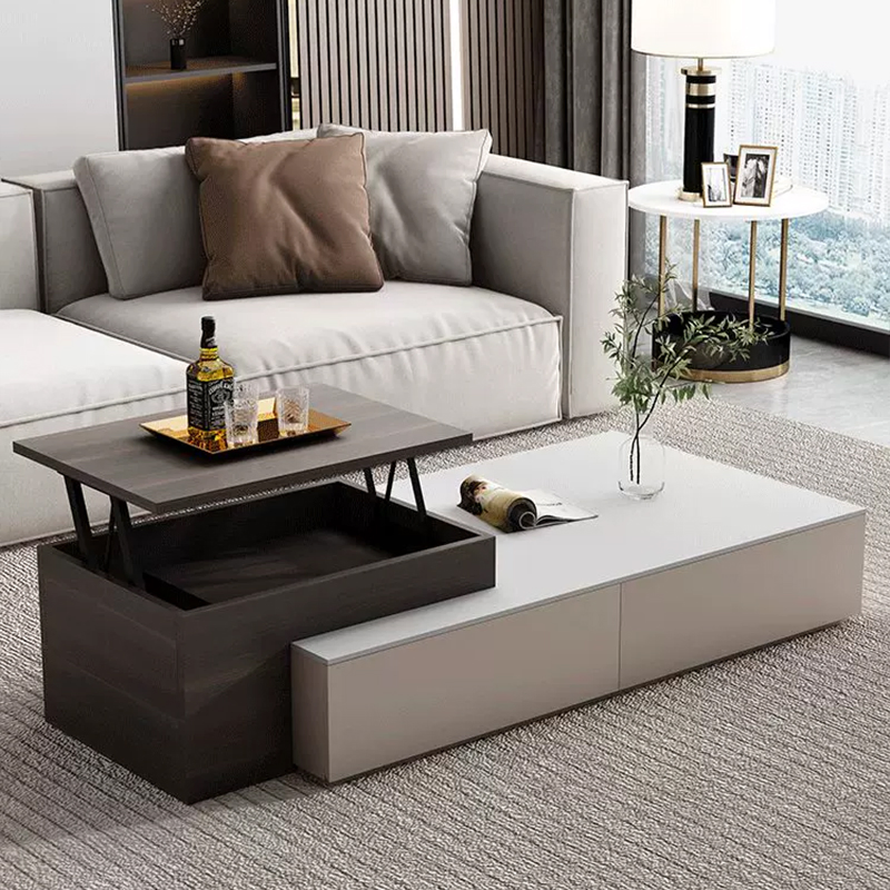 Modern Wood Frame Adjustable Coffee Table Marble Top for Living Room Furniture Durable and Storage Extendable