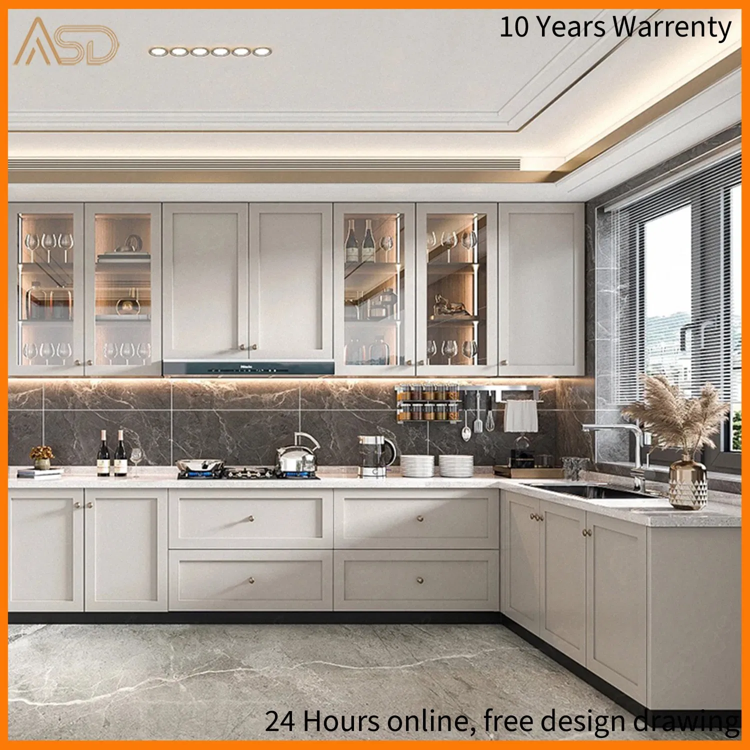 OEM Luxury Modular Design White Modern Stylish Cupboards Wooden Pantry Kitchen Cabinet