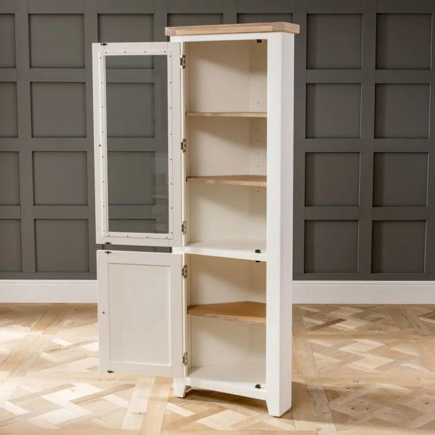 White Painted Tall Glazed Corner Display Cabinet