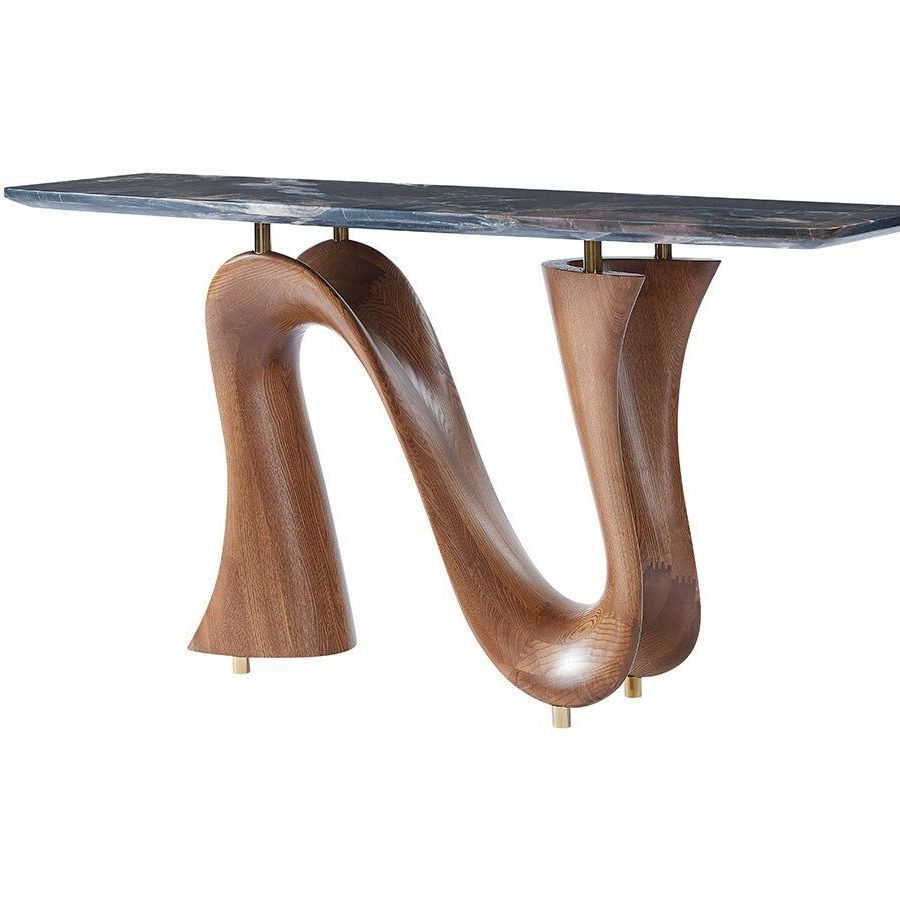 Solid Wooden Nature Marble Walnut Pratical Sleek Dining Room Restaurant Console Table