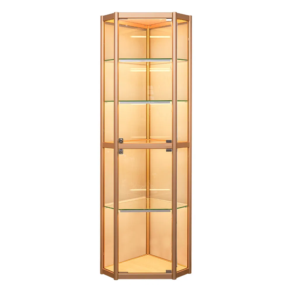 Factory Customization Corner Cabinet in Black/Gold/Silver with Lock/Light and Detachable Layer Board Made of Wood/Metal/Glass/Acrylic/MDF for Garage Kit Display