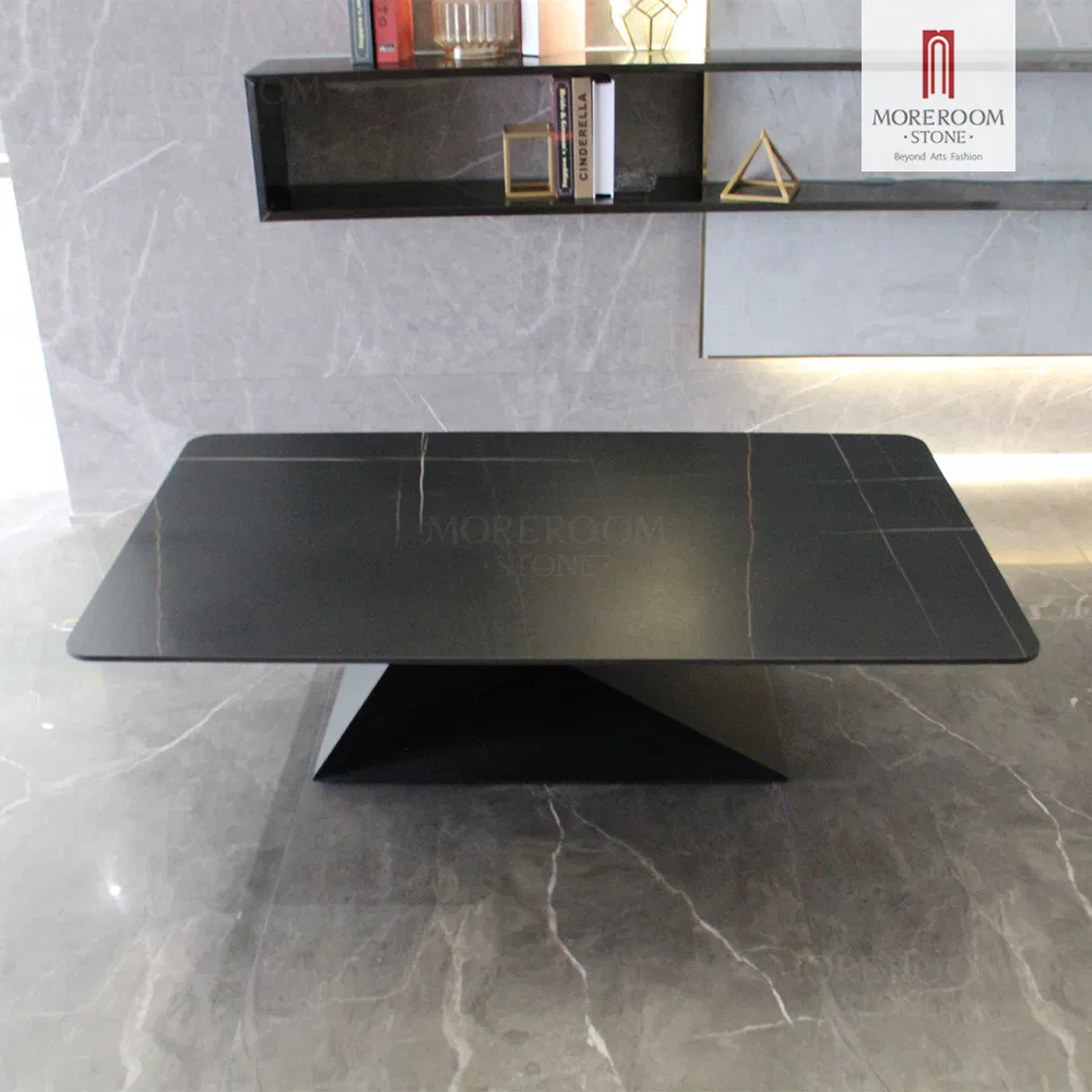 Sintered Stone Top Coffee Table Round Center Table with Storage Shelf Design