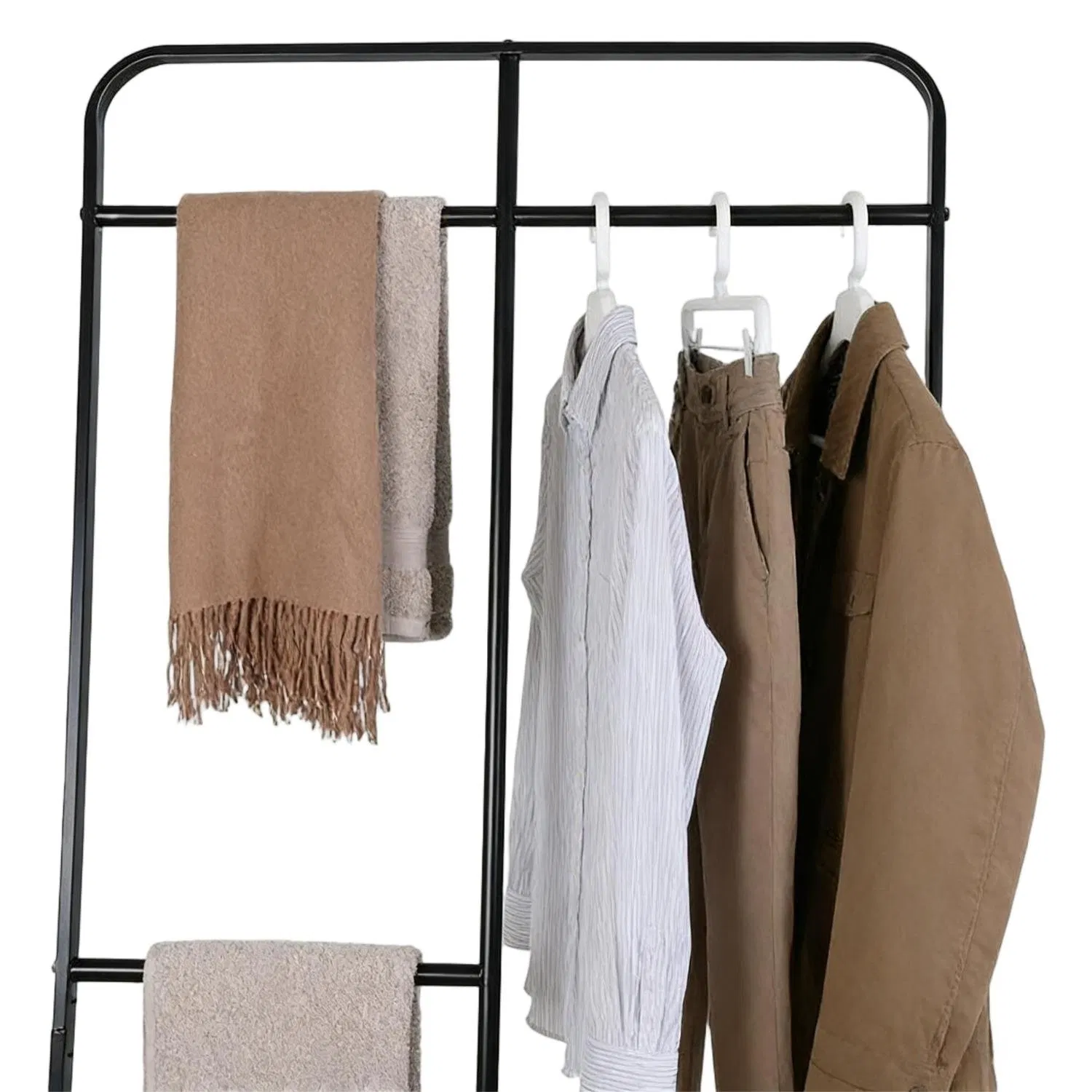 Minimalist Black Metal Coat Rack with Multi-Hook Storage for Bedroom &amp; Entryway