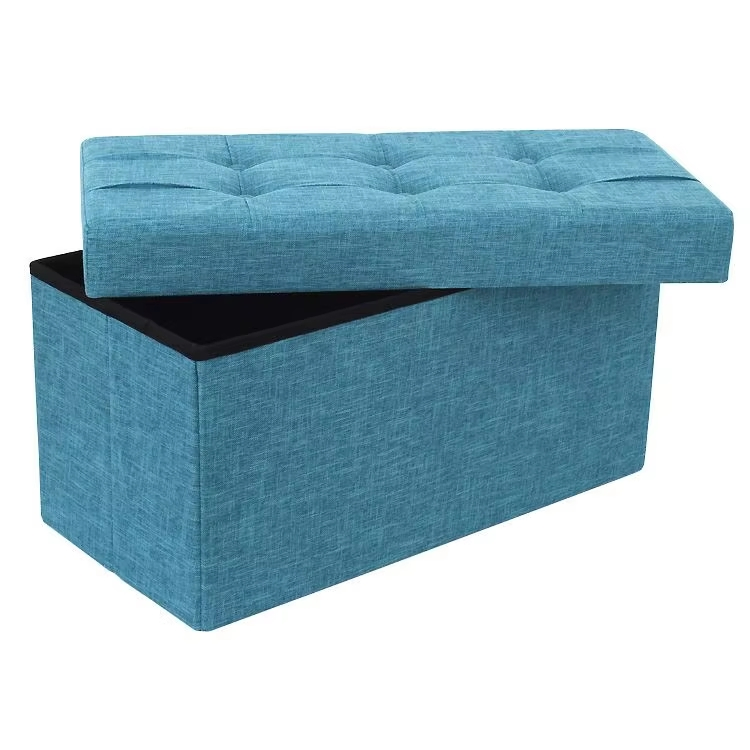 Living Room Furniture Set Long Size Blue Velvet Fabric Foldable Storage Bench