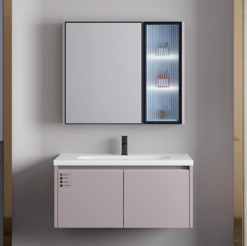 New Design for Stainless Steel and Aluminum Material Bathroom Cabinet Vanity with Mirror Lighting and Basin