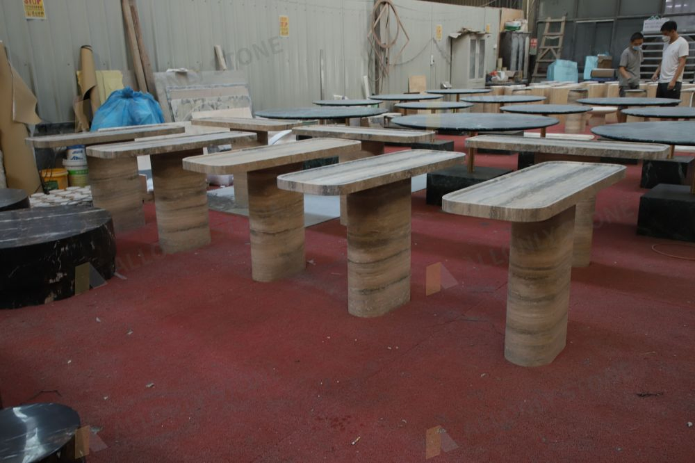 New Design Customized Furniture Console Table Century Antique Luxury Marble Stone Natural Silver Beige Travertine Coffee Table for The Hallway Modern House