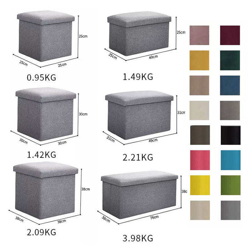 Fabric Linen Leather Collapsible Toy Footrest Foldable Storage Box Stools Ottoman Bench