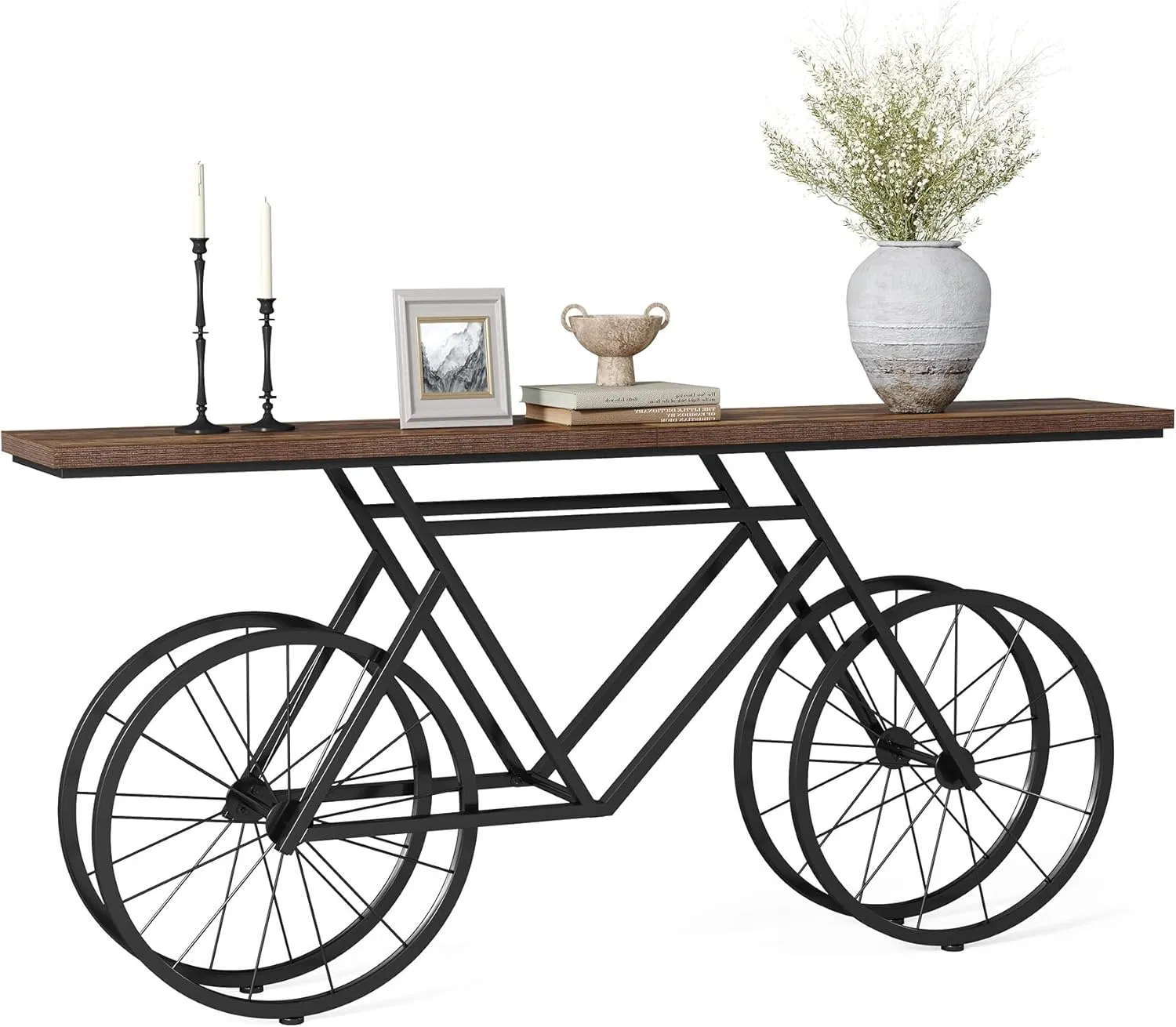 Bicycle Metal Base Long Console Table for Living Room Entryway