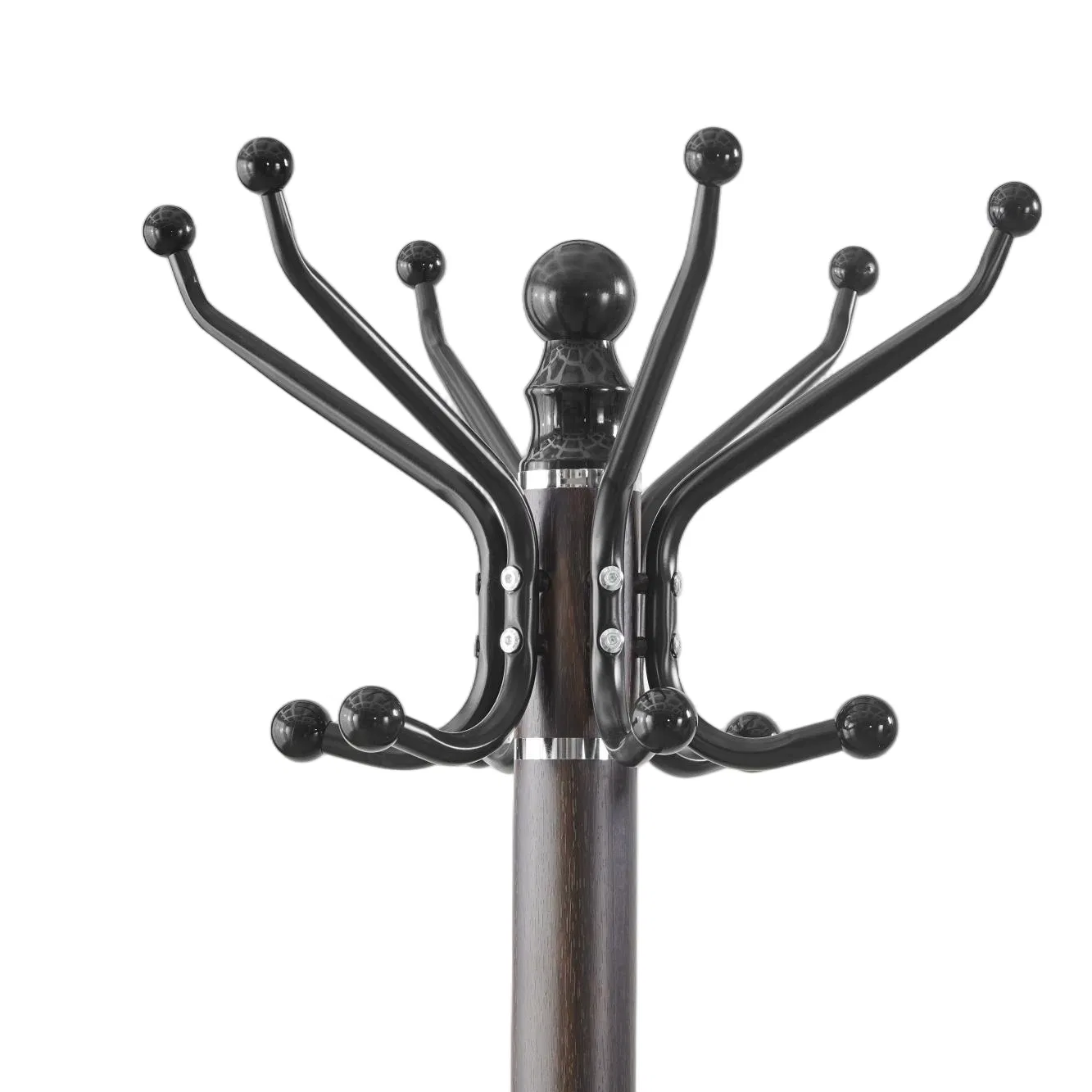 Coat Rack - Classic Multi-Hook Brown Cloth Hanger with Ball-Tip Hooks and Stable Base for Home Office Entryway Bedroom Furniture