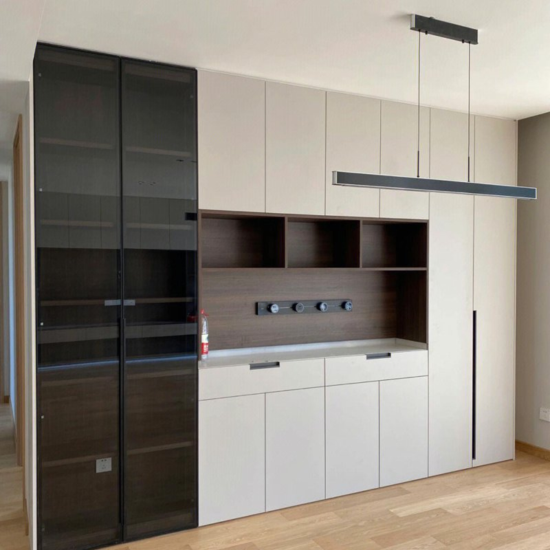 Custom Luxury Stainless Steel Living Room Wine Rack Liquor Cabinet Home Furniture Bar Sideboard Display Cabinet with Glass Door and Drawers