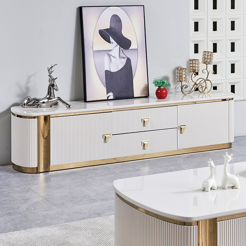 Modern Luxury Wooden TV Stand and Coffee Table Set Furniture Large Storage Home White Center Wood Living Room Coffee Table