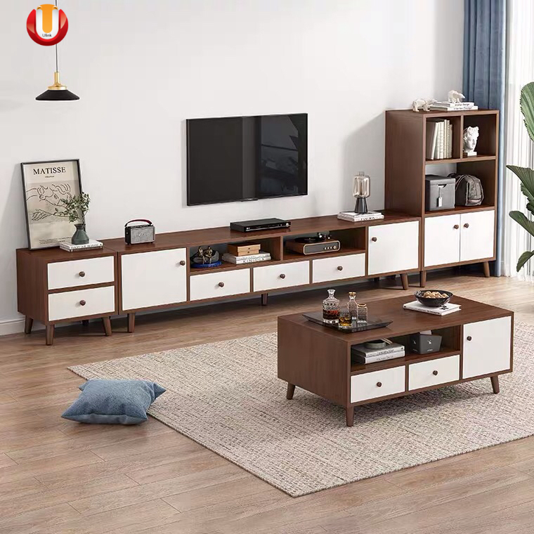 Wholesale Tea Table Glass Top Coffee Table with Storage Modern Center Table Wooden TV Stand