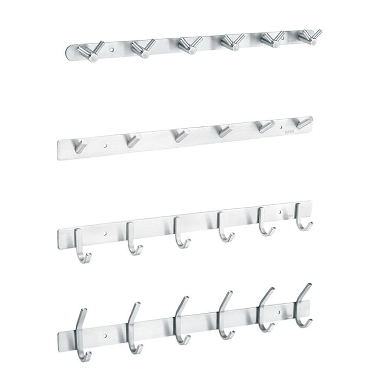 Factory Wholesale Modern Bathroom Washroom Kitchen Accessories Entryway Black Stainless Steel Wall Mounted Hanging Holder Towel Clothes Coat Hooks Rack