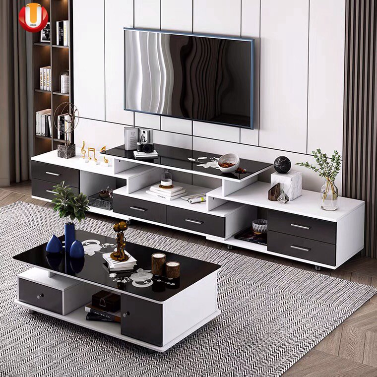 Wholesale Tea Table Glass Top Coffee Table with Storage Modern Center Table Wooden TV Stand