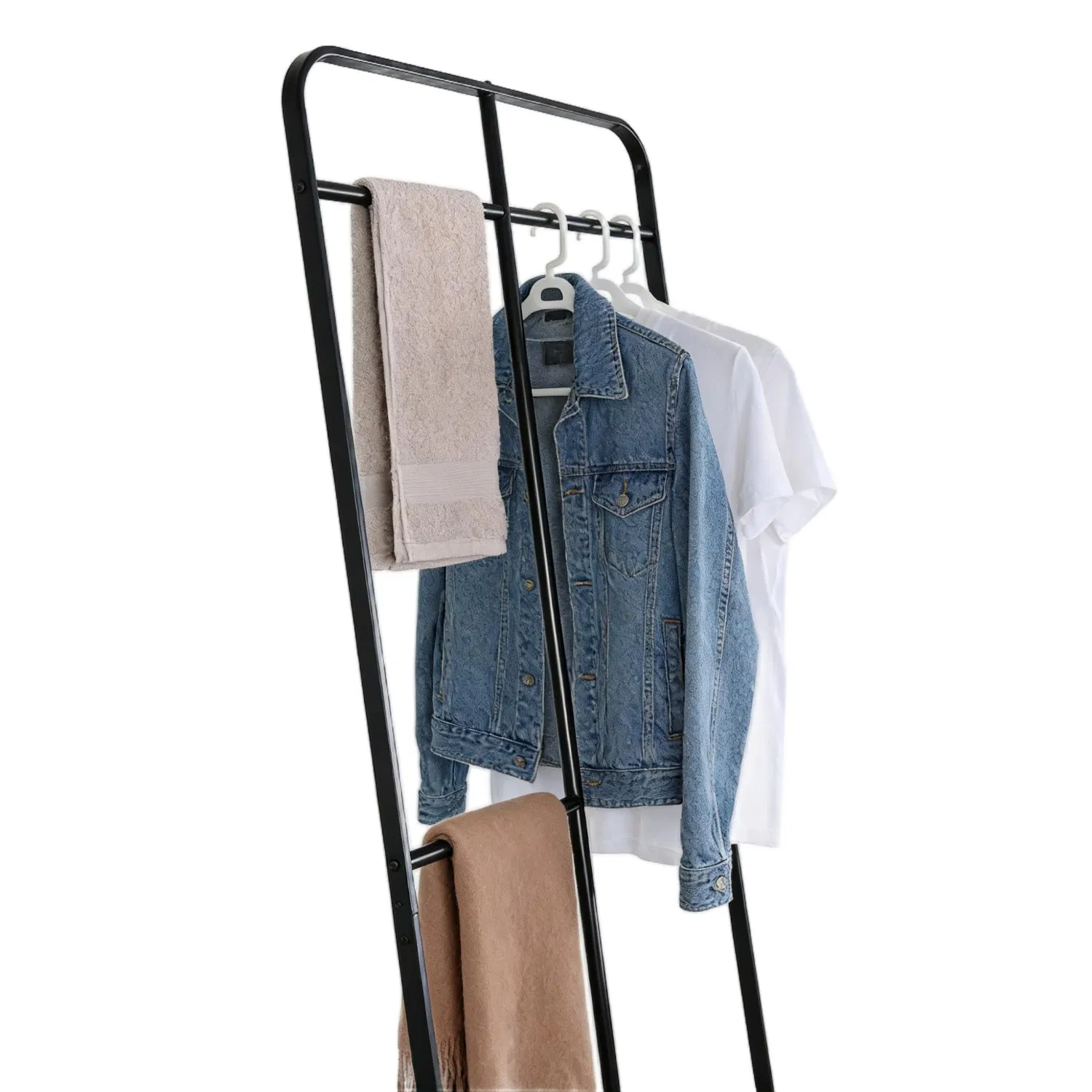 Minimalist Black Metal Coat Rack with Multi-Hook Storage for Bedroom &amp; Entryway