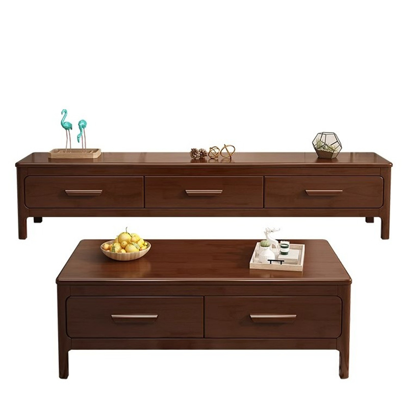 Solid Wood TV Cabinet, Coffee Table and Storage Cabinet Combination