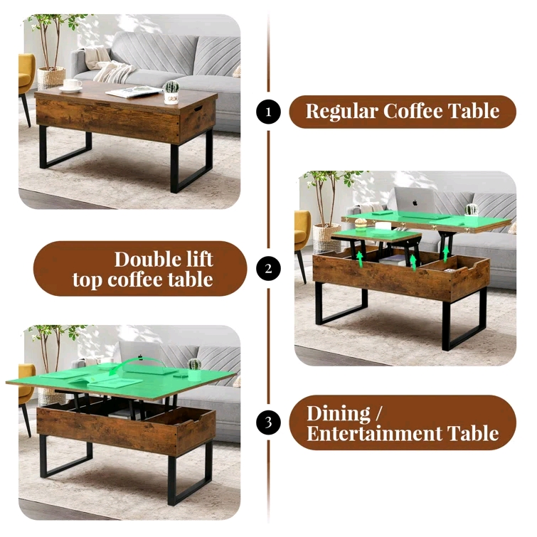 Modern Design Extendable Lift Top Coffee Table with Storage for Living Room Height Adjustable Wooden Tea Table