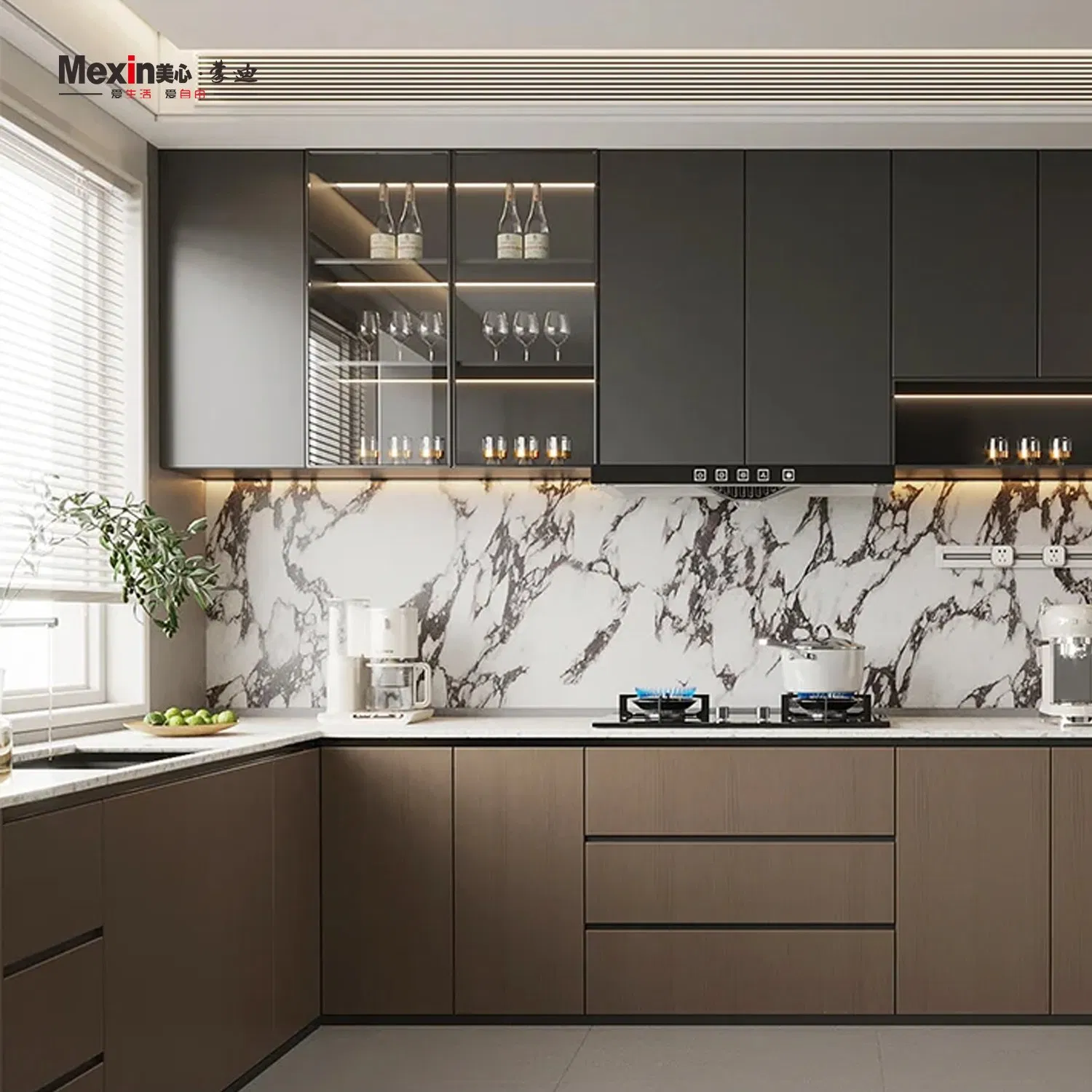 Mexin Custom Modern American Style Kitchen Cabinet Complete Sets Drawer with Storage, Pantry Cabinet and Tailored Custom Furniture