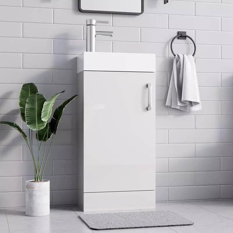 White Floor Standing Bathroom Vanity with Ceramic Basin 400mm