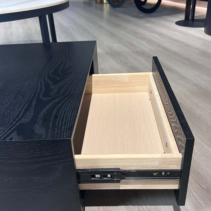 European Modern Design Luxury Living Room Home Furniture Set Side Table Wood Storage Black Round Rock Slab Coffee Table