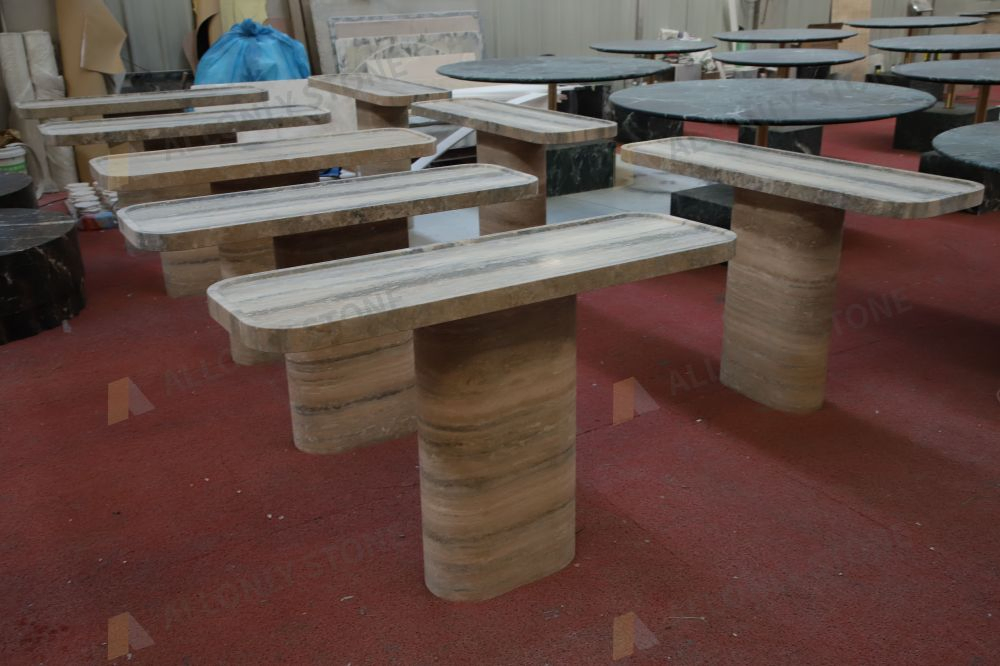 New Design Customized Furniture Console Table Century Antique Luxury Marble Stone Natural Silver Beige Travertine Coffee Table for The Hallway Modern House