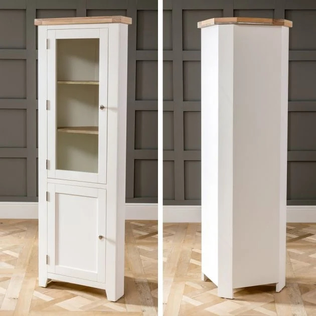 White Painted Tall Glazed Corner Display Cabinet