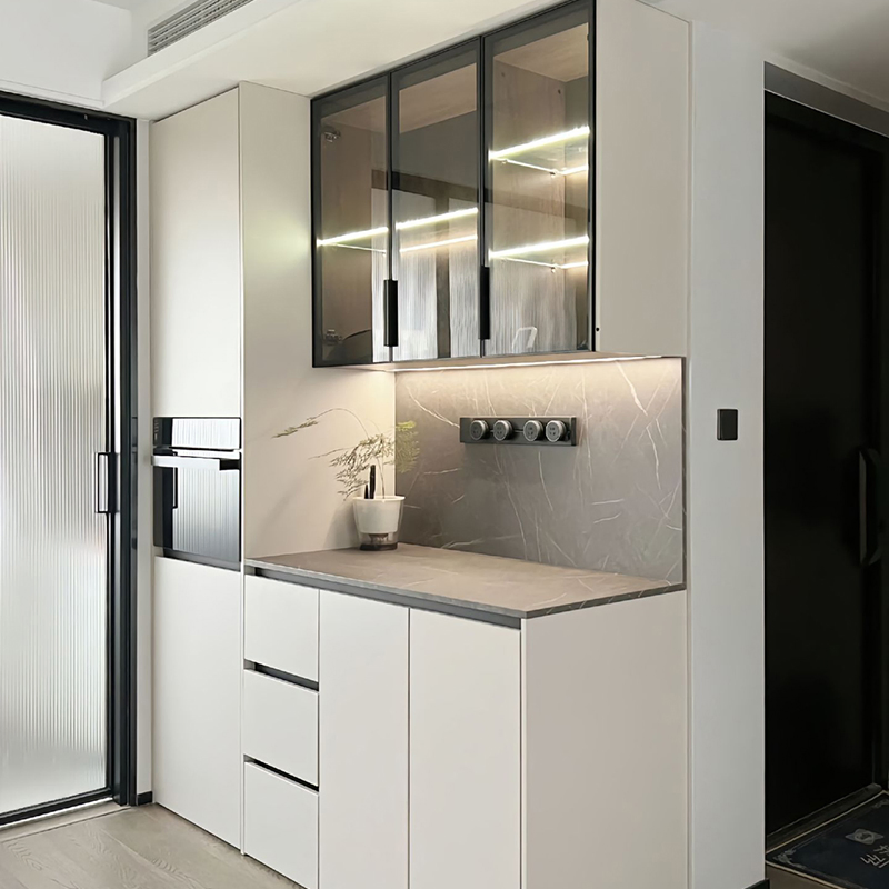 Walnut Metal Cabinet Wooden Furniture Bar Dining Wine Sideboard Multi-Functional Living Room Bedroom Shelf Corner Cabinet Display