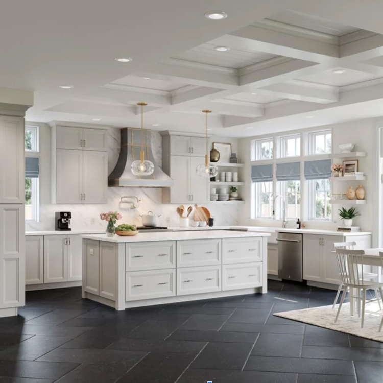 Custom Kitchen Furniture Modern Style White Island Shaker Plywood Pantry Storage Wood Modern Kitchen Cabinet