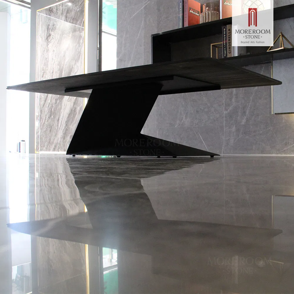 Sintered Stone Top Coffee Table Round Center Table with Storage Shelf Design