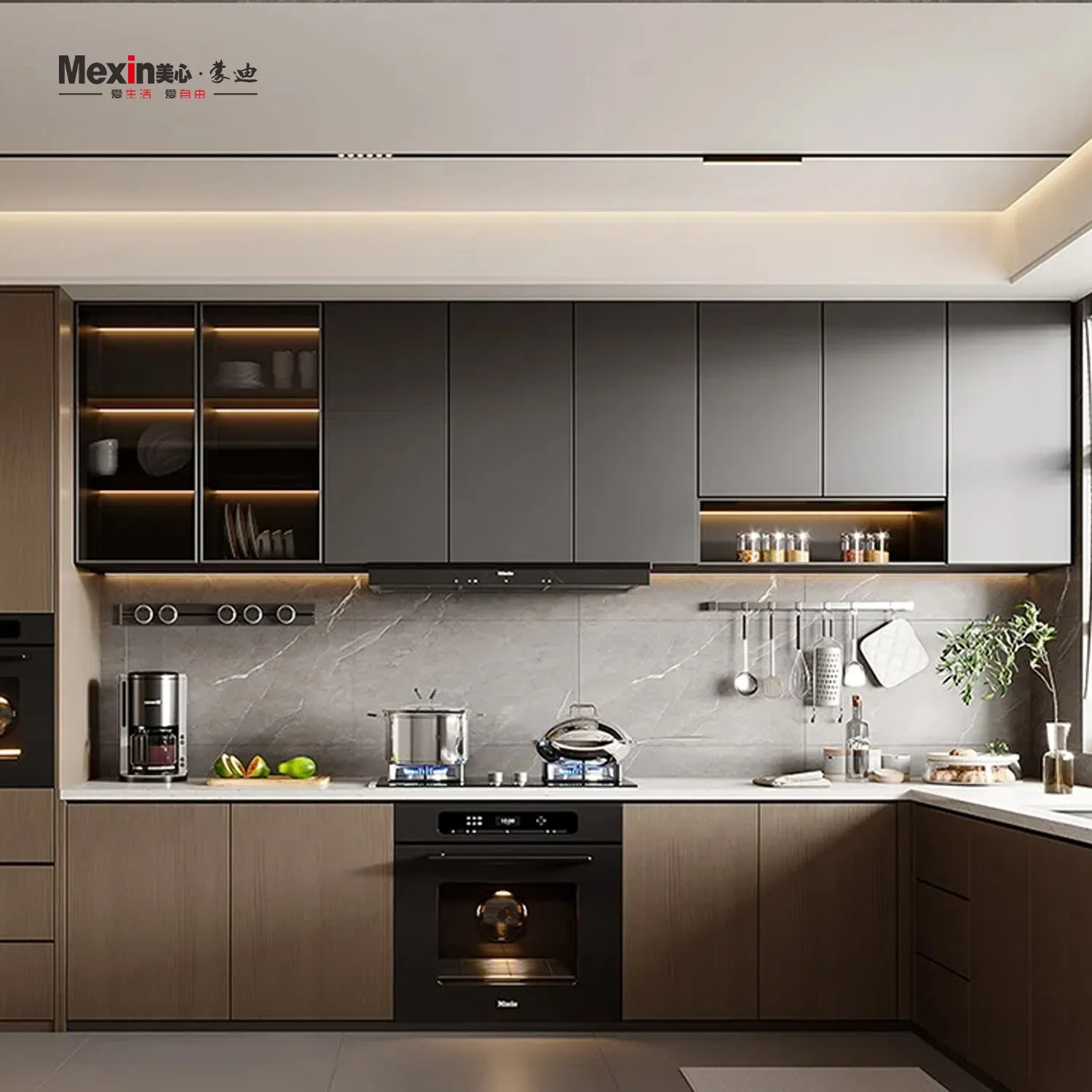 Mexin Custom Modern American Style Kitchen Cabinet Complete Sets Drawer with Storage, Pantry Cabinet and Tailored Custom Furniture