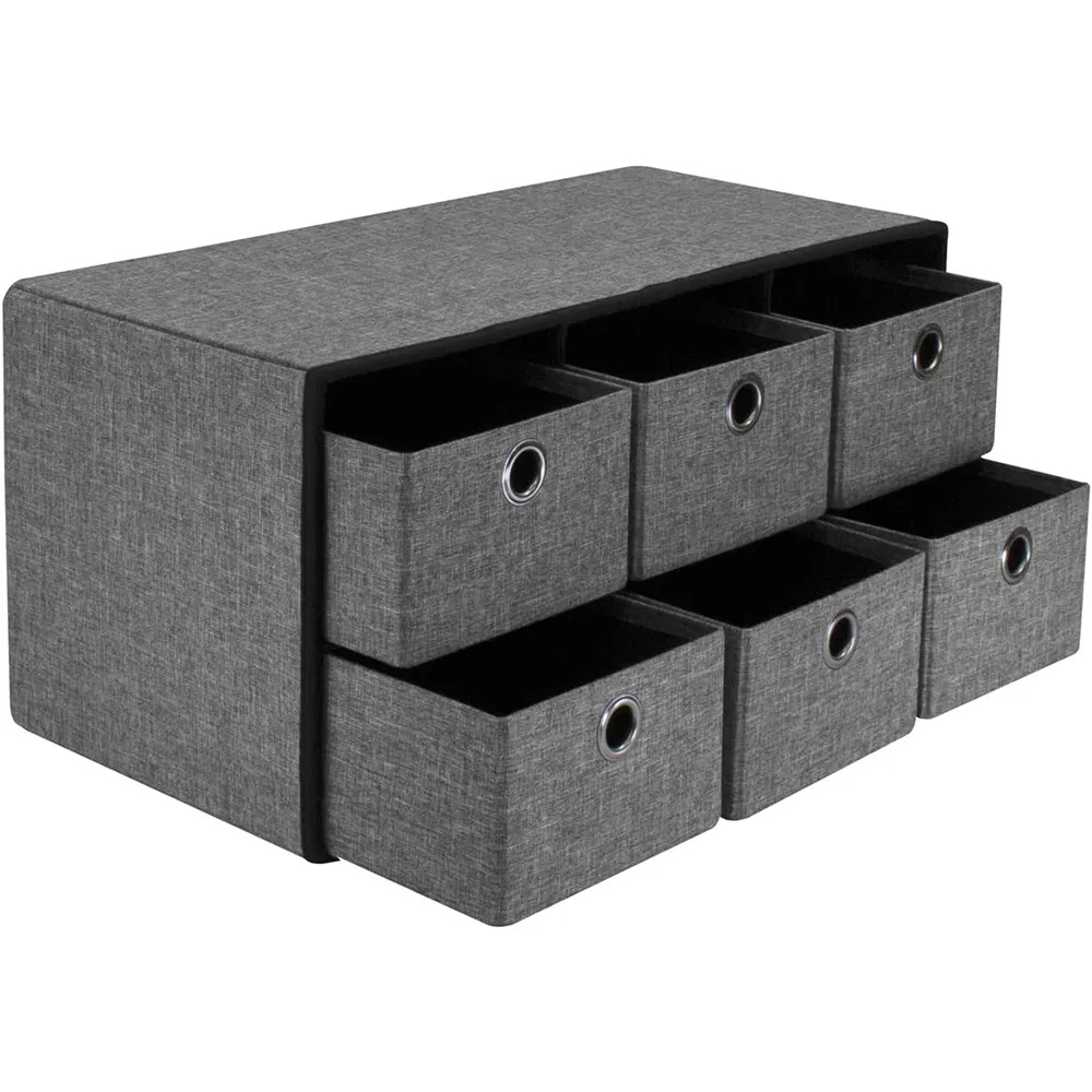 Multi-Function Fabric Collapsible Folding Storage Ottoman Bench Chest for Entryway with Drawers