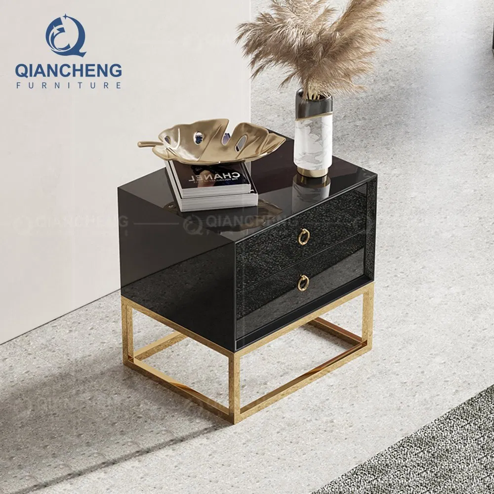 Wholesale Stainless Steel Modern Nightstand Two Layer Drawers Bedside Table