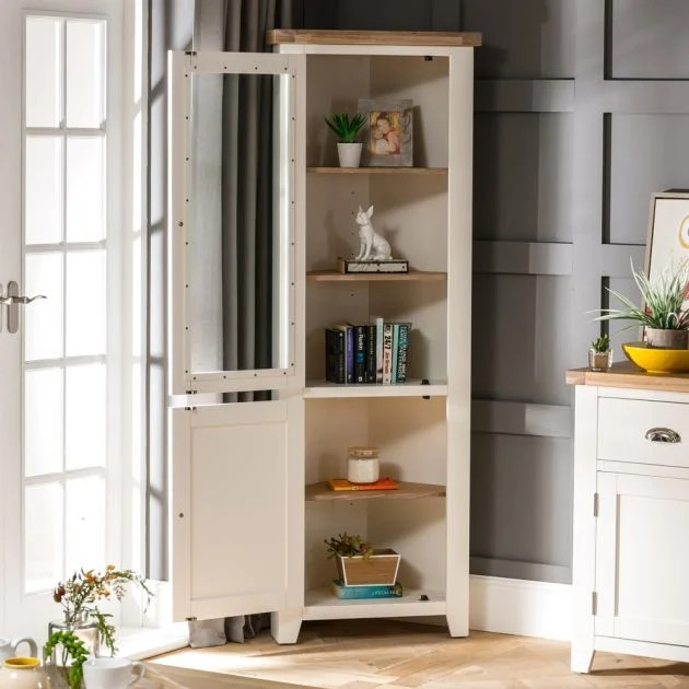 White Painted Tall Glazed Corner Display Cabinet
