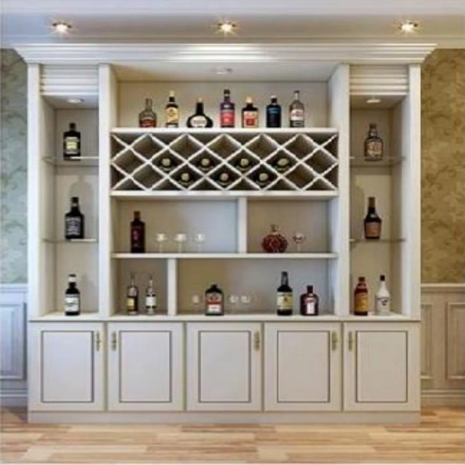 Modern Luxury Solid Wood Wine Rack Display Cabinet for Home or Hotel/Apartment Decor