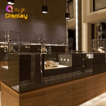 High End Jewellery Shop Design Luxury Glass Jewelry Corner Display Cabinet