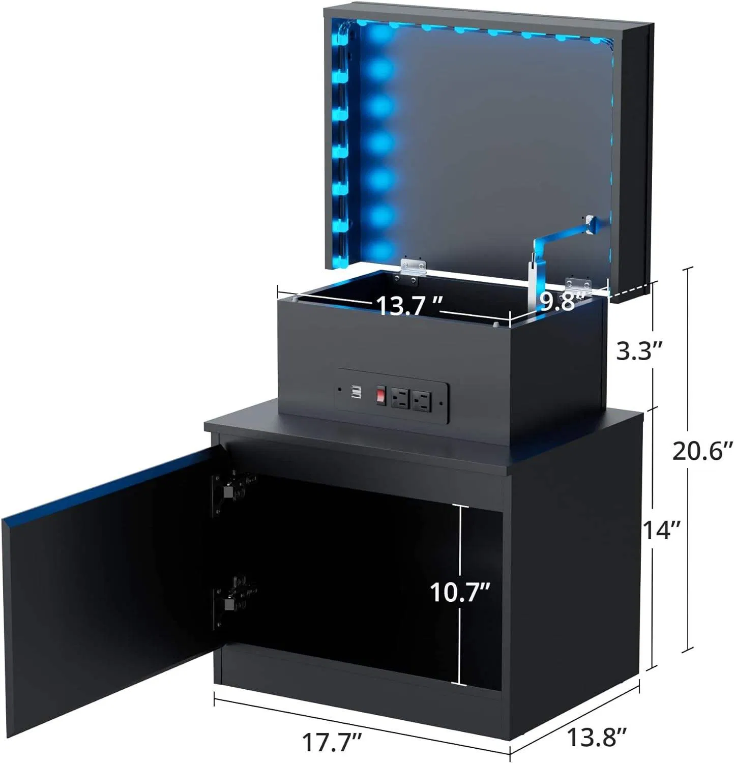 Smart Bedside Table with LED Lights-USB Nightstand Drawer for Bedroom