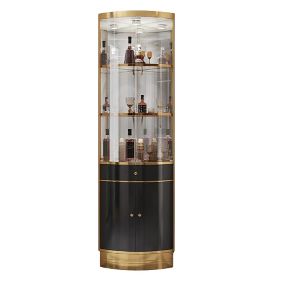 Best Selling Dust Proof Corner Display Cabinet in Gold/Black/White/Silver with Glass Door and LED Light Made of Wood/Metal/Glass/Acrylic/MDF for Wine Display