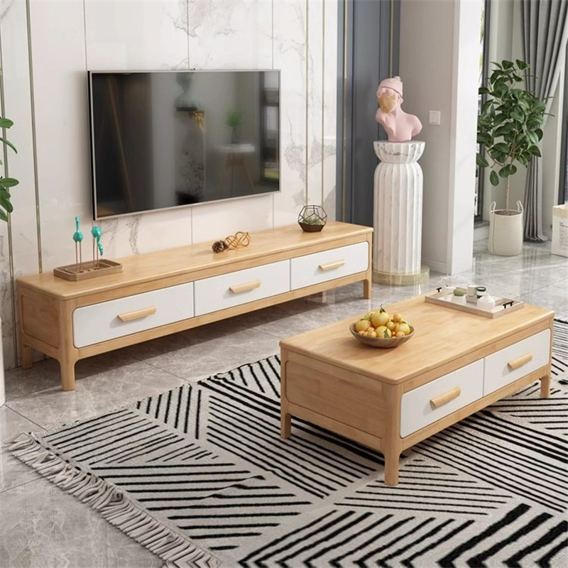Solid Wood TV Cabinet, Coffee Table and Storage Cabinet Combination