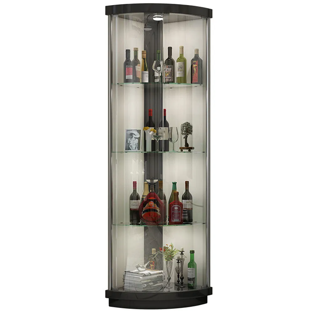 Best Selling Dust Proof Corner Display Cabinet in Gold/Black/White/Silver with Glass Door and LED Light Made of Wood/Metal/Glass/Acrylic/MDF for Wine Display