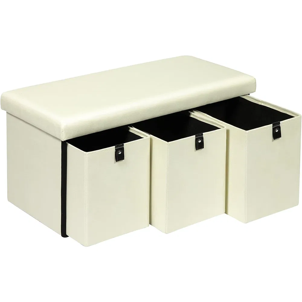 Multi-Function Fabric Collapsible Folding Storage Ottoman Bench Chest for Entryway with Drawers