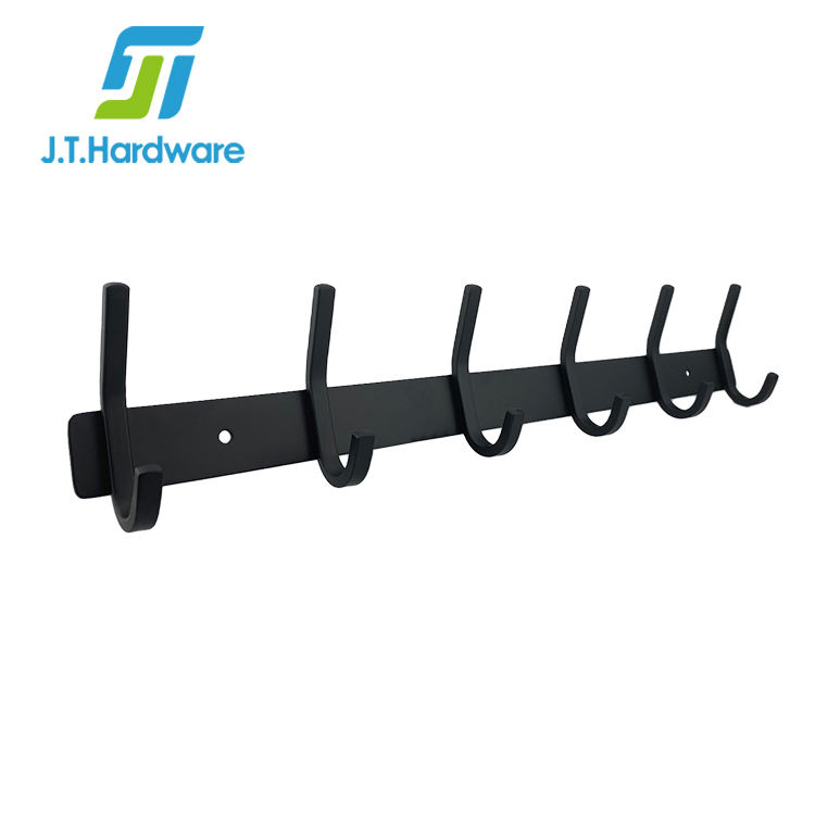Factory Wholesale Modern Bathroom Washroom Kitchen Accessories Entryway Black Stainless Steel Wall Mounted Hanging Holder Towel Clothes Coat Hooks Rack